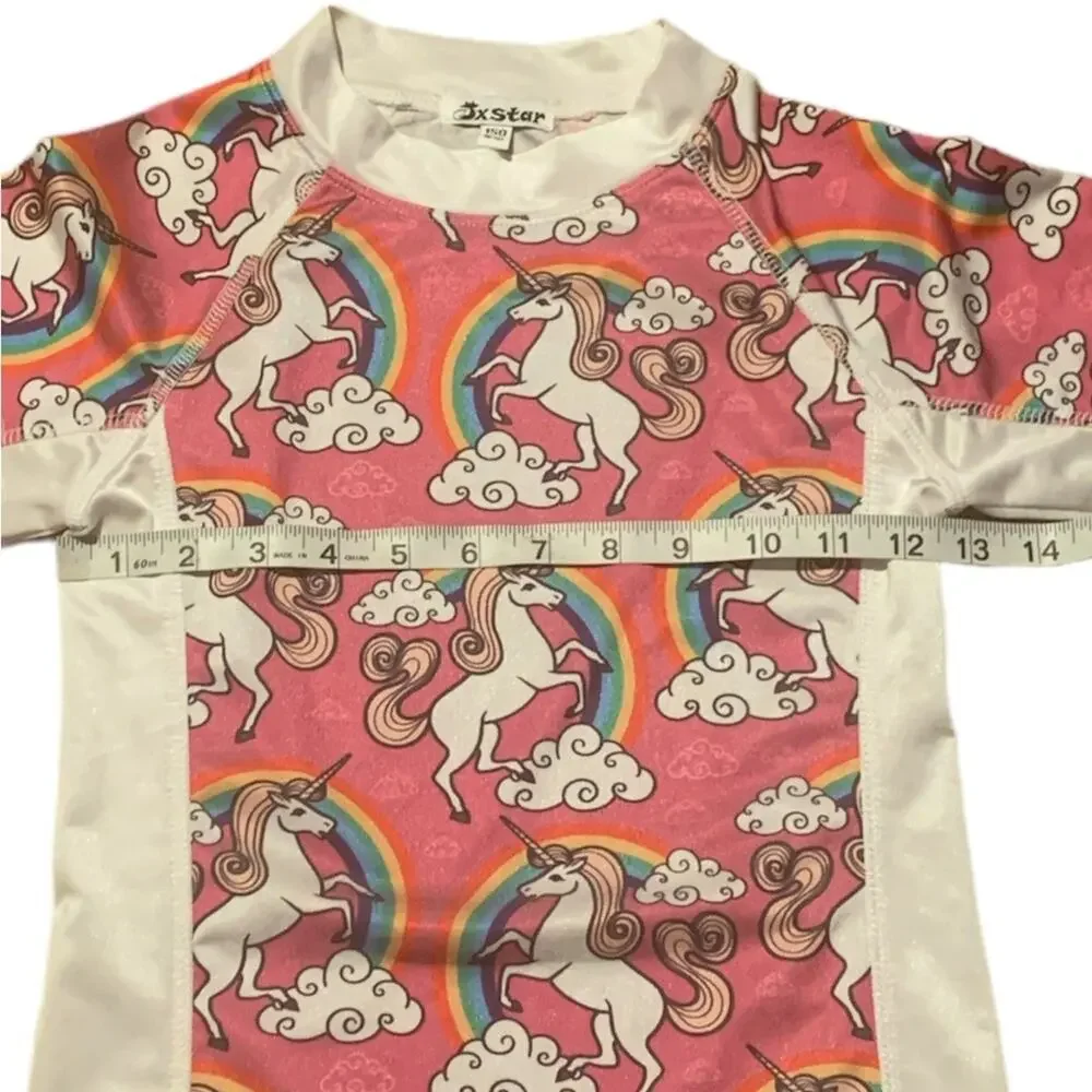 Jxstar Swim‎ Top Long Sleeve Girls Rainbow Unicorn Size 10-11yr old